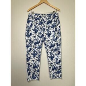 Tyler Boe Size 4 Blue & White Cotton High Ankle Botanical Straight Leg Pants 10